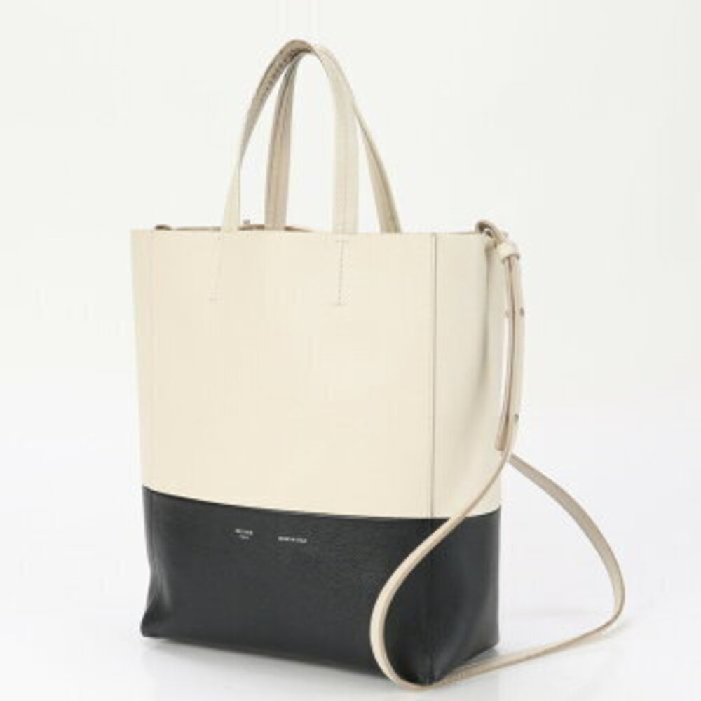 Celine Vertical Cabas Leather Shoulder Bag Crossbody Handbag Tote Two Tone - Picture 2 of 14